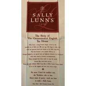 Vintage Sally Lunn Bun English Tea House Story Tea Towel Wall Hanging 29x19